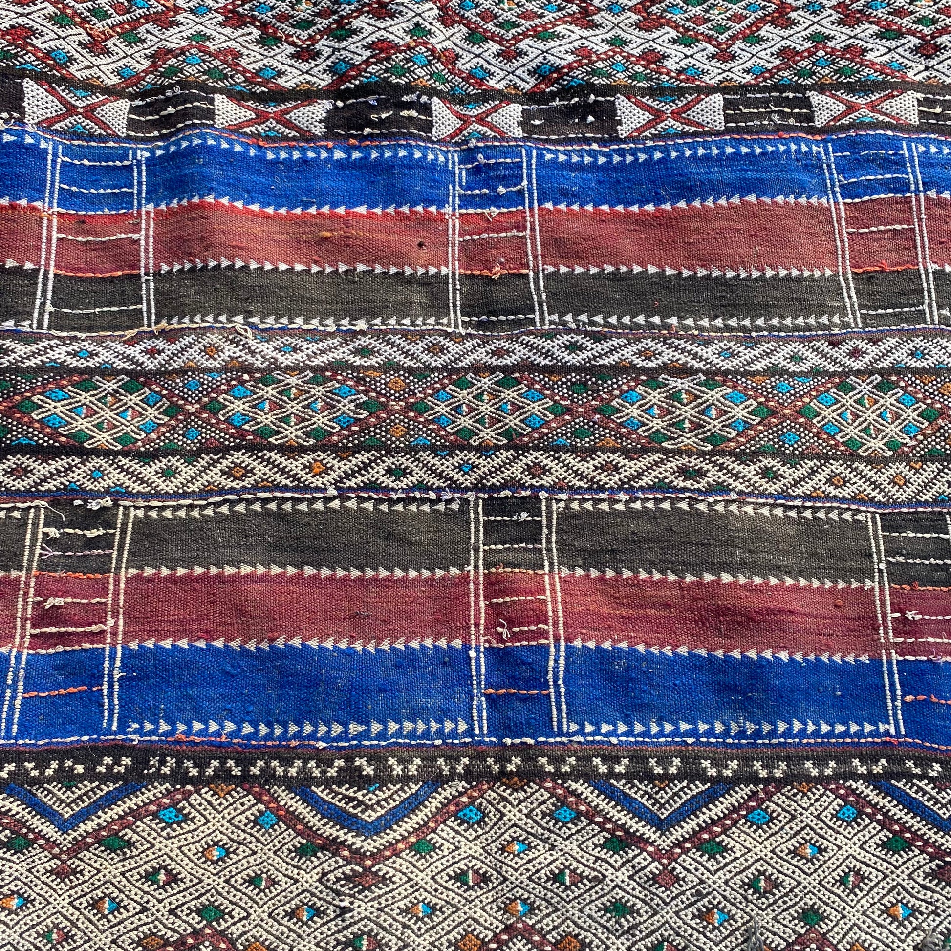 Afghan Flatweave Rug, 5' 10 x 13' 3 Vintage Blue - Jessie's Oriental Rugs