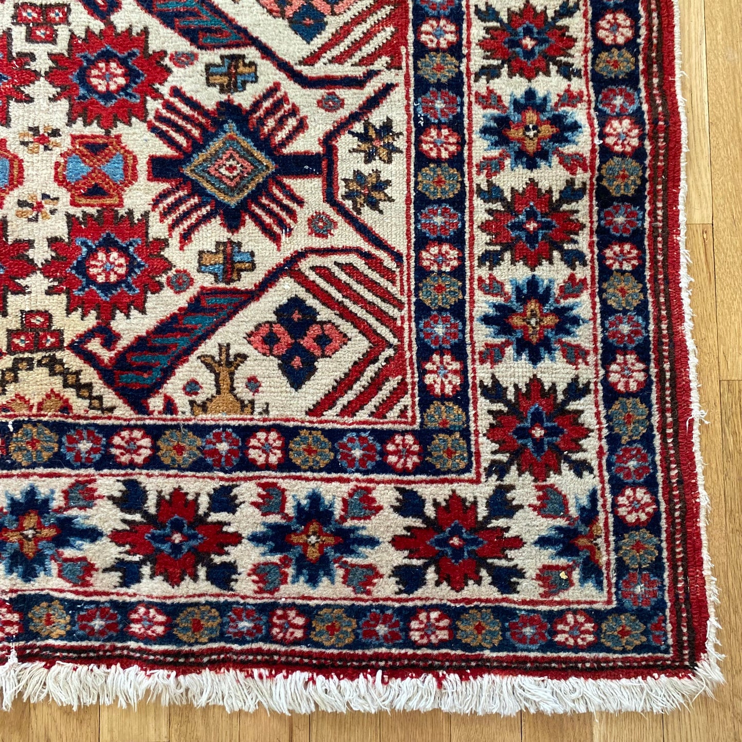 Caucasian Bidjov Rug, 3' 8 x 5' 7 Vintage White - Jessie's Oriental Rugs