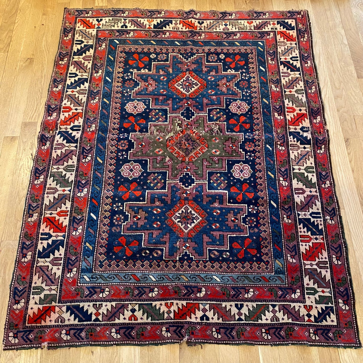 Antique Rug, 3' 7 x 4' 7 Blue