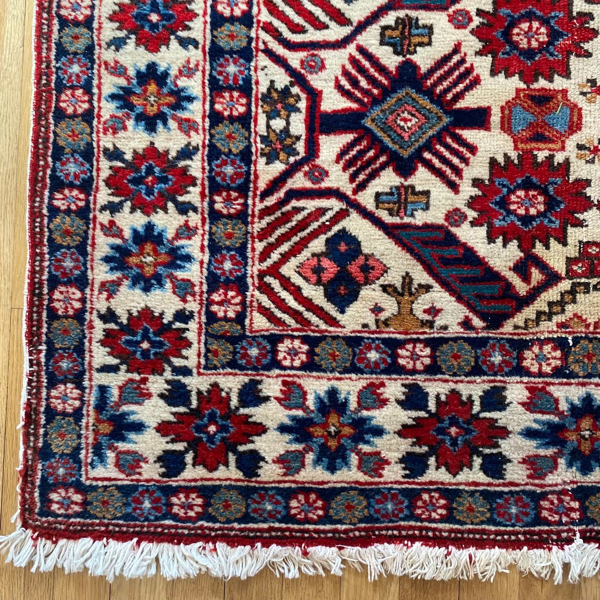 Caucasian Bidjov Rug, 3' 8 x 5' 7 Vintage White - Jessie's Oriental Rugs