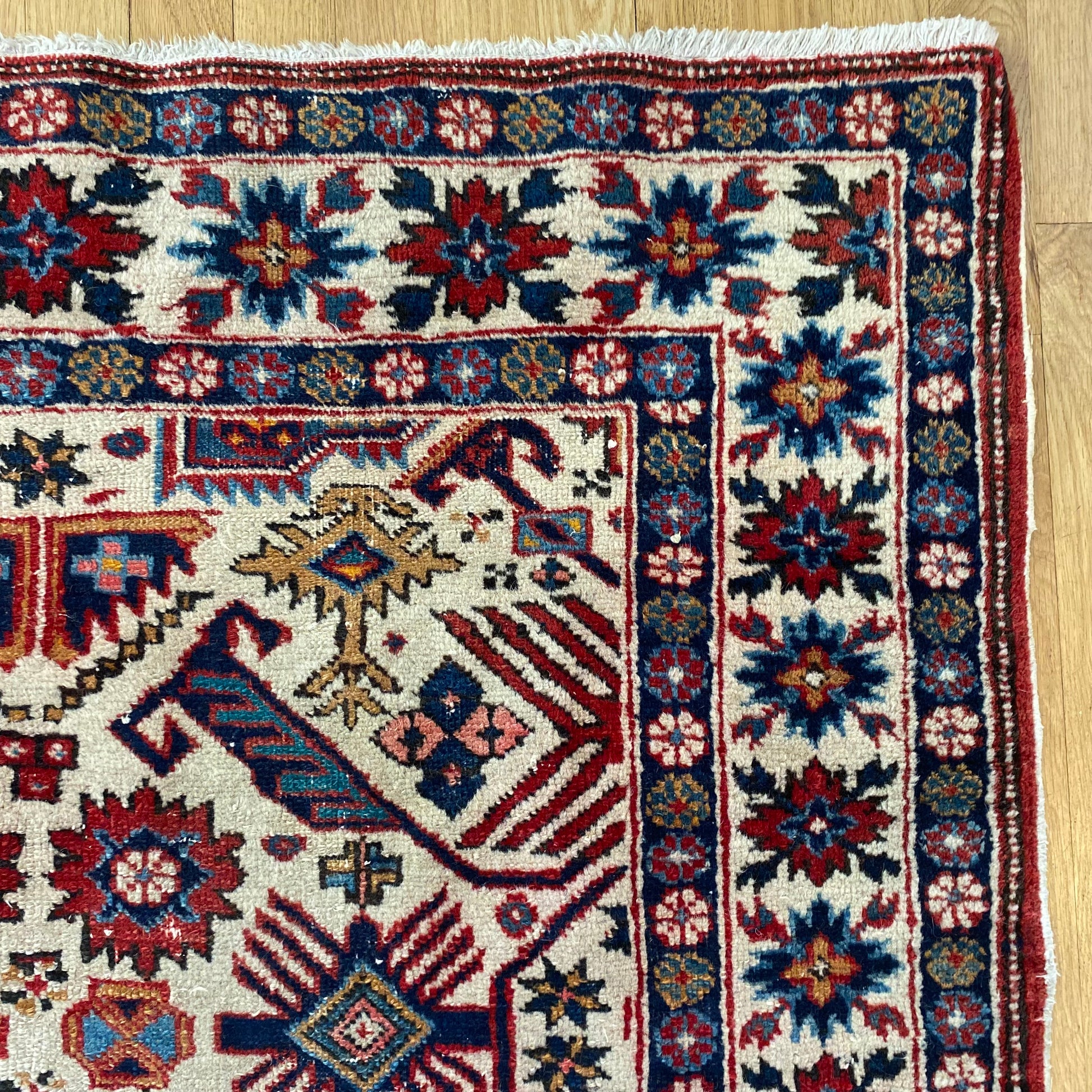 Caucasian Bidjov Rug, 3' 8 x 5' 7 Vintage White - Jessie's Oriental Rugs