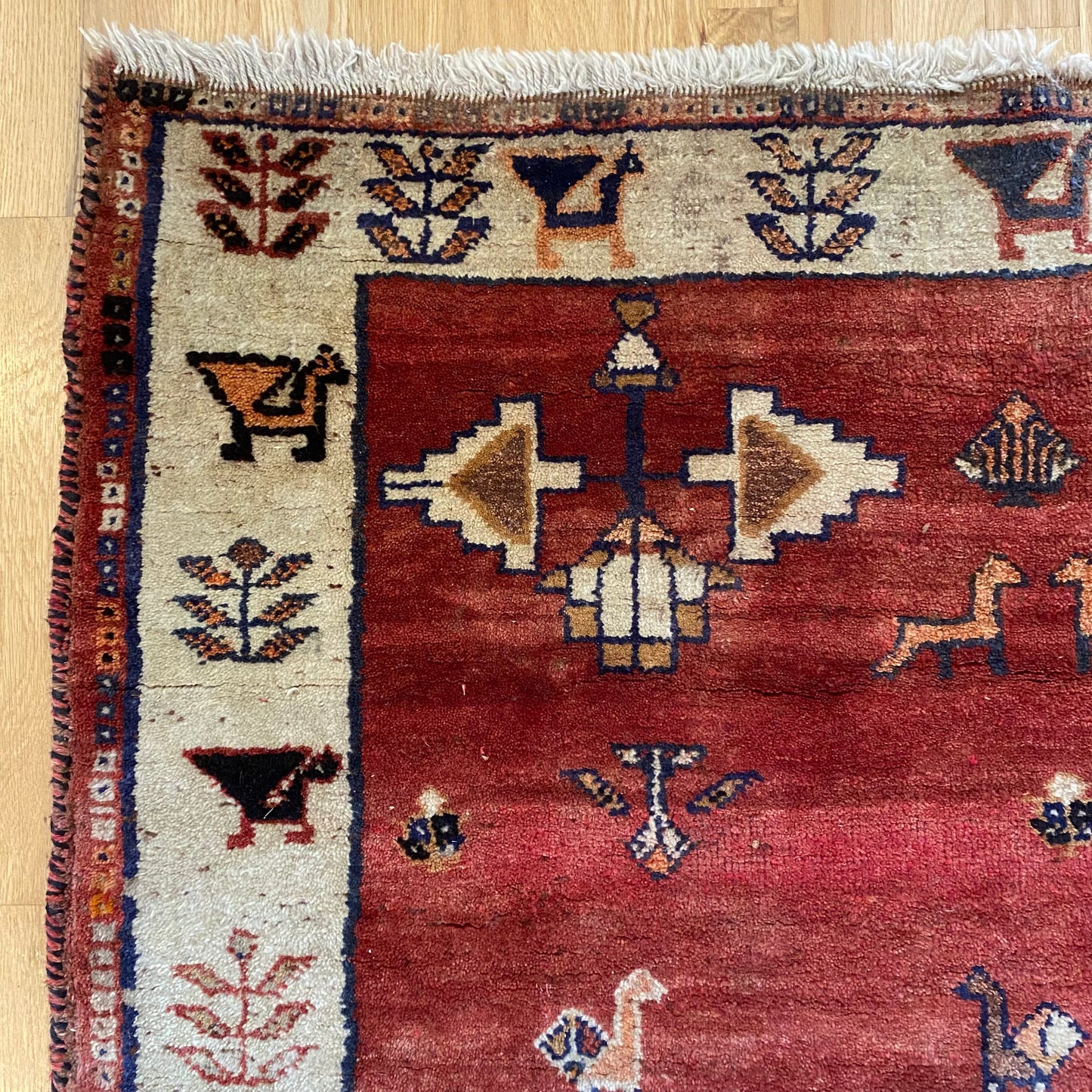 Persian Gabbeh Rug, 3' 10 x 5' 2 Vintage Red Brown - Jessie's Oriental Rugs