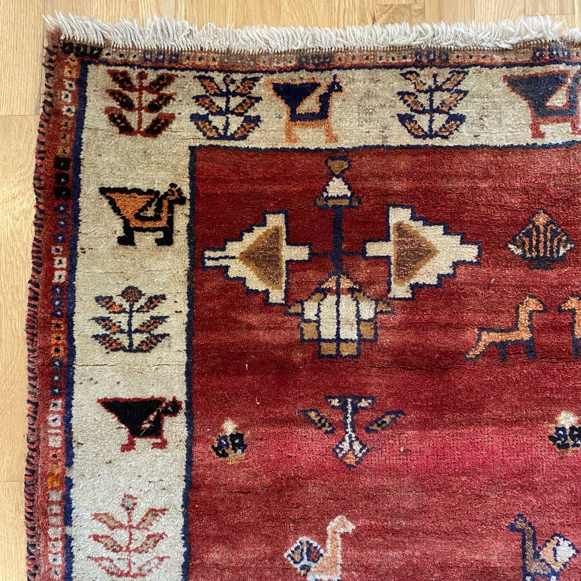 Persian Gabbeh Rug, 3' 10 x 5' 2 Vintage Red Brown - Jessie's Oriental Rugs