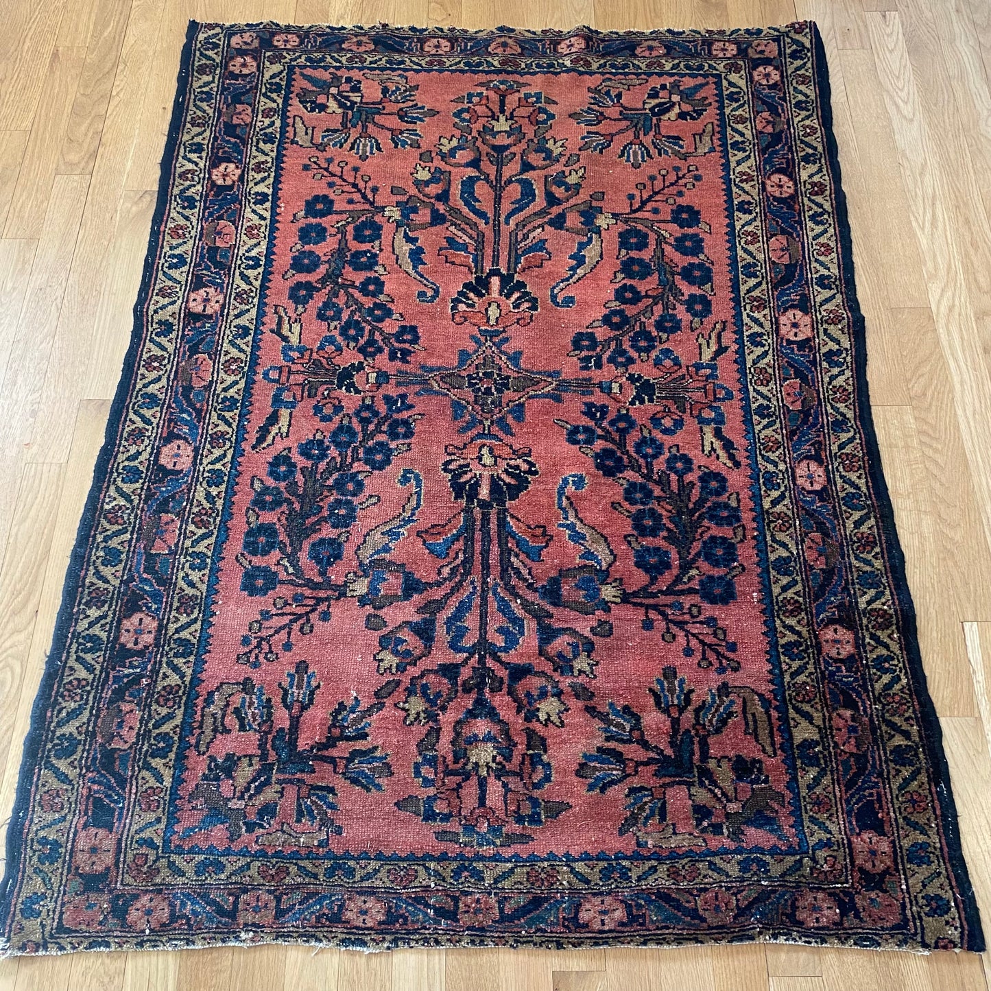 Persian Lilihan rug, 3' 6 x 4' 9 Vintage Dark Rose - Jessie's Oriental Rugs