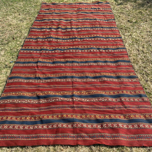 Vintage Rug, 5' 4 x 10' 10 Red Afghan Flatweave