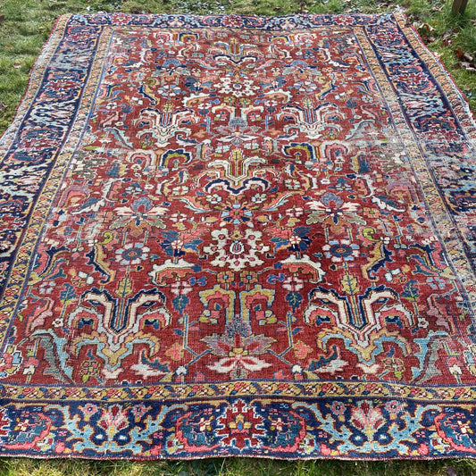 Persian Heriz Rug, 7' 2 x 8' 8 Vintage Red - Jessie's Oriental Rugs