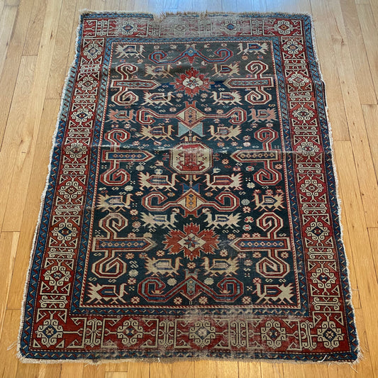 Antique Rug, 3' x 4' 2 Blue