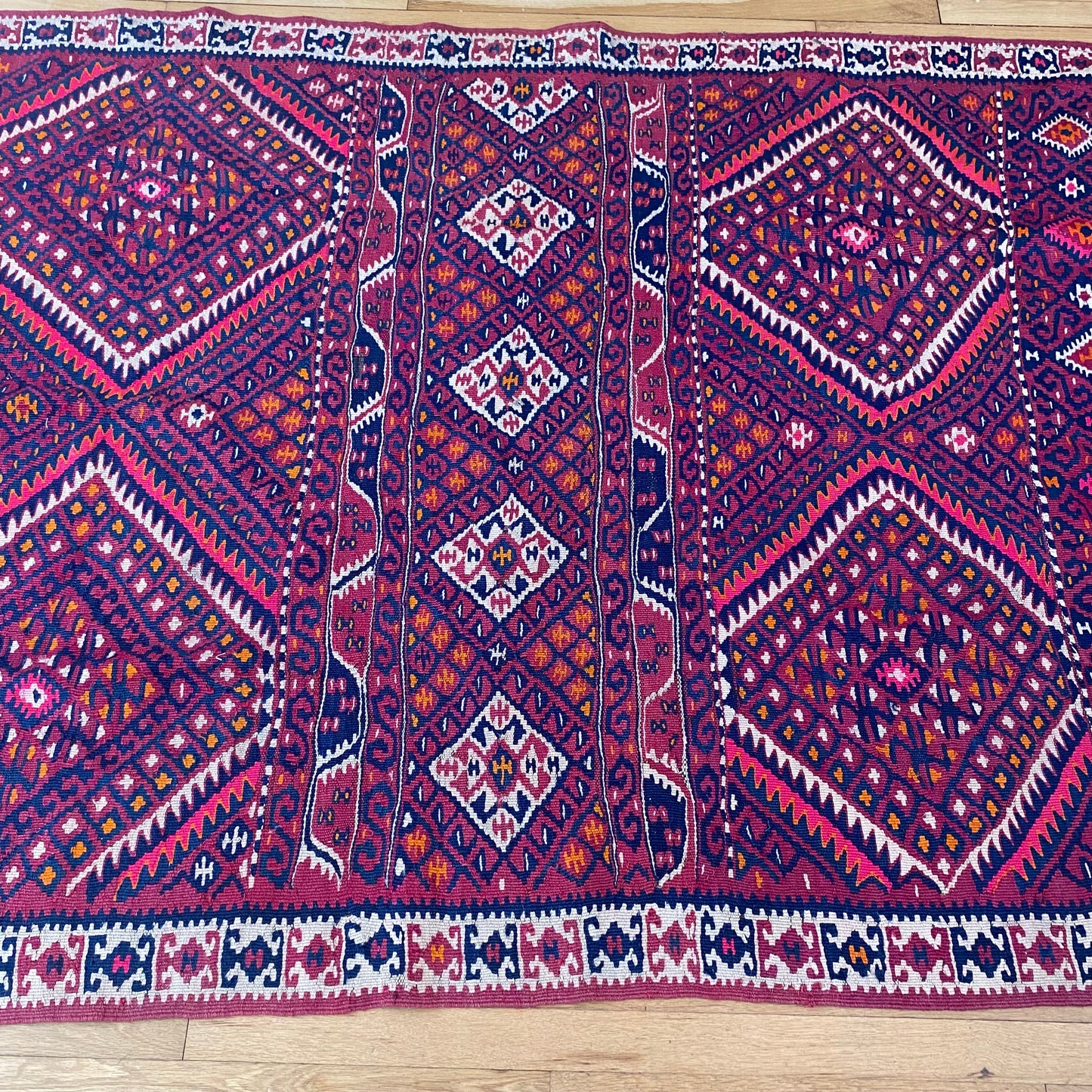 Turkish Kilim, 4' 9 x 8' 10 Vintage Magenta - Jessie's Oriental Rugs