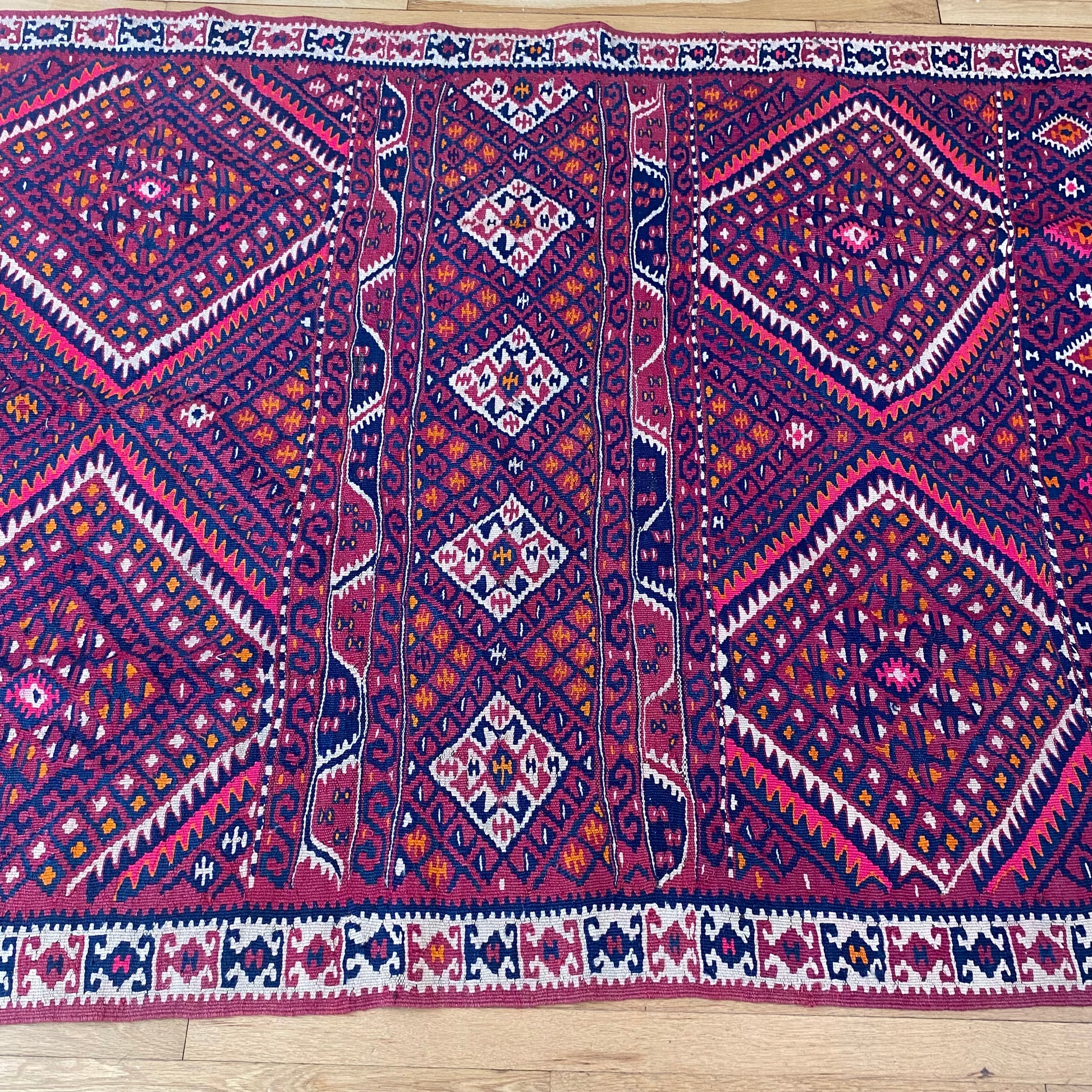 Turkish Kilim, 4' 9 x 8' 10 Vintage Magenta - Jessie's Oriental Rugs