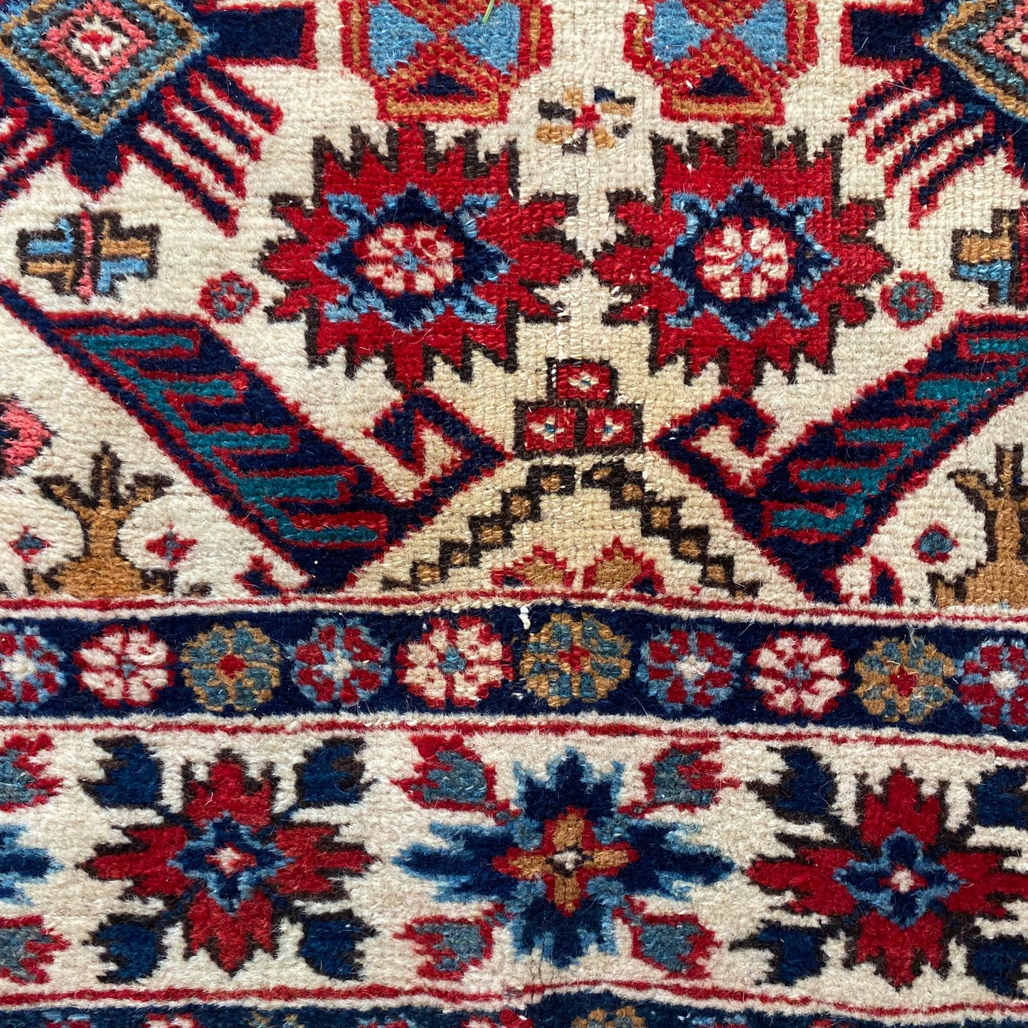 Caucasian Bidjov Rug, 3' 8 x 5' 7 Vintage White - Jessie's Oriental Rugs