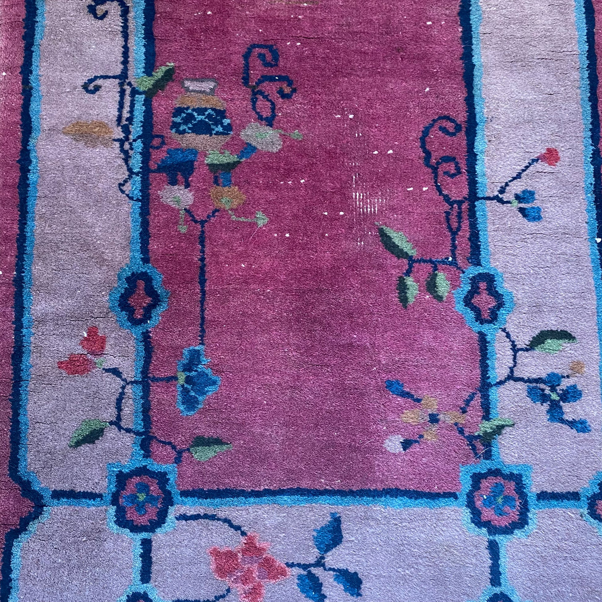 Chinese Nichols Rug, 2' x 3' 8 Vintage Dark Fuchsia - Jessie's Oriental Rugs