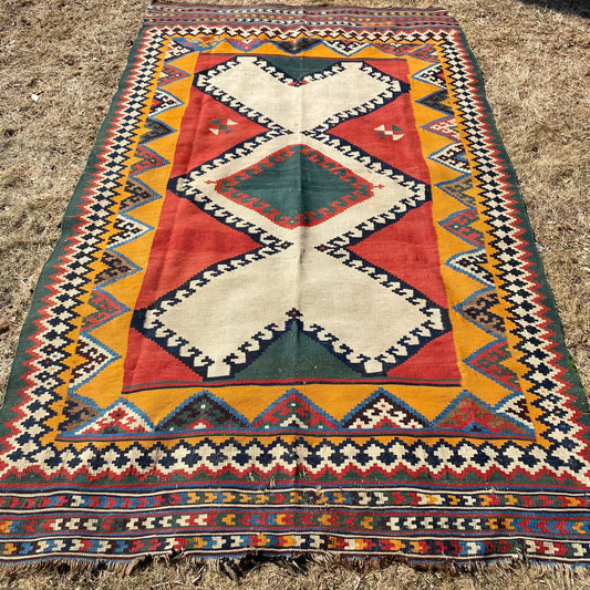 Qashqai Kilim Rug, 4' 10 x 8' 3 Vintage Red