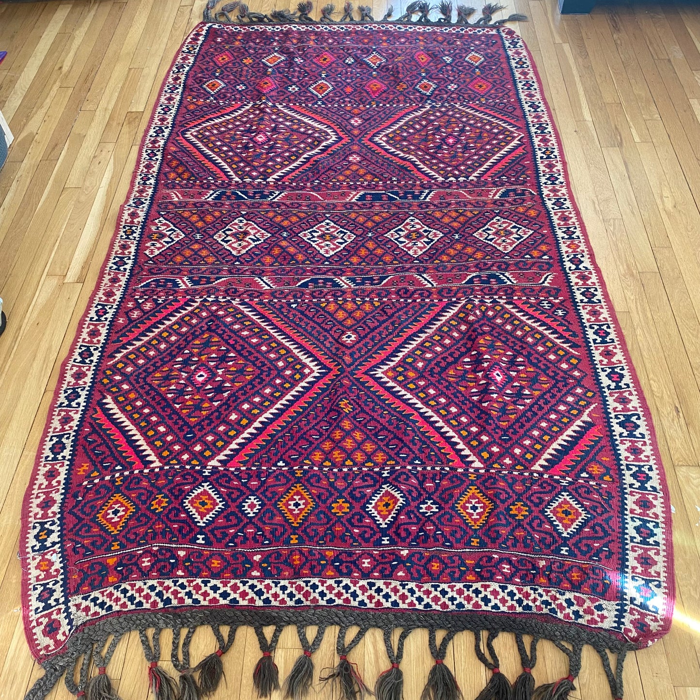 Turkish Kilim, 4' 9 x 8' 10 Vintage Magenta - Jessie's Oriental Rugs