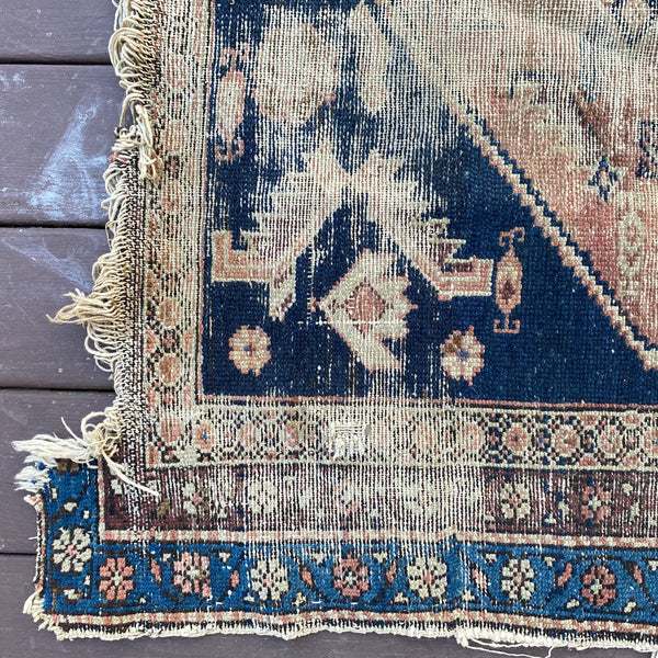 Antique Rug, 4' 1 x 4' 4 Blue