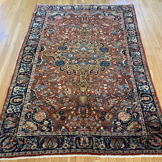 RESERVED Vintage Rug, 4' 6 x 6' 7 Red Brown