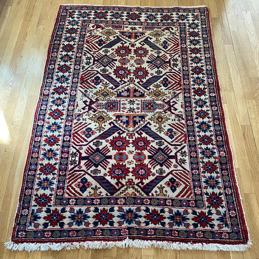 Caucasian Bidjov Rug, 3' 8 x 5' 7 Vintage White - Jessie's Oriental Rugs