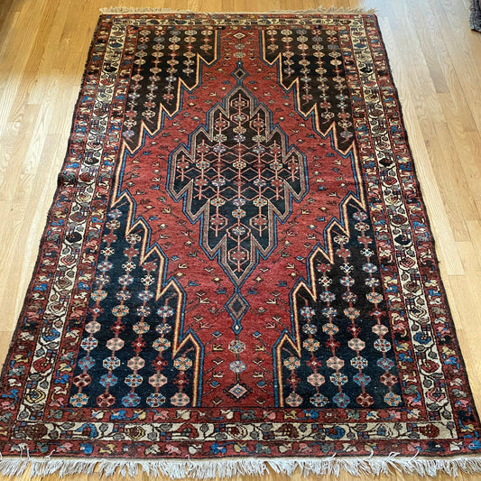 Vintage Rug, 4' 5 x 6' 10 Red Orange