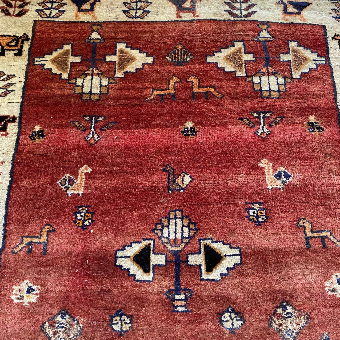 Persian Gabbeh Rug, 3' 10 x 5' 2 Vintage Red Brown - Jessie's Oriental Rugs