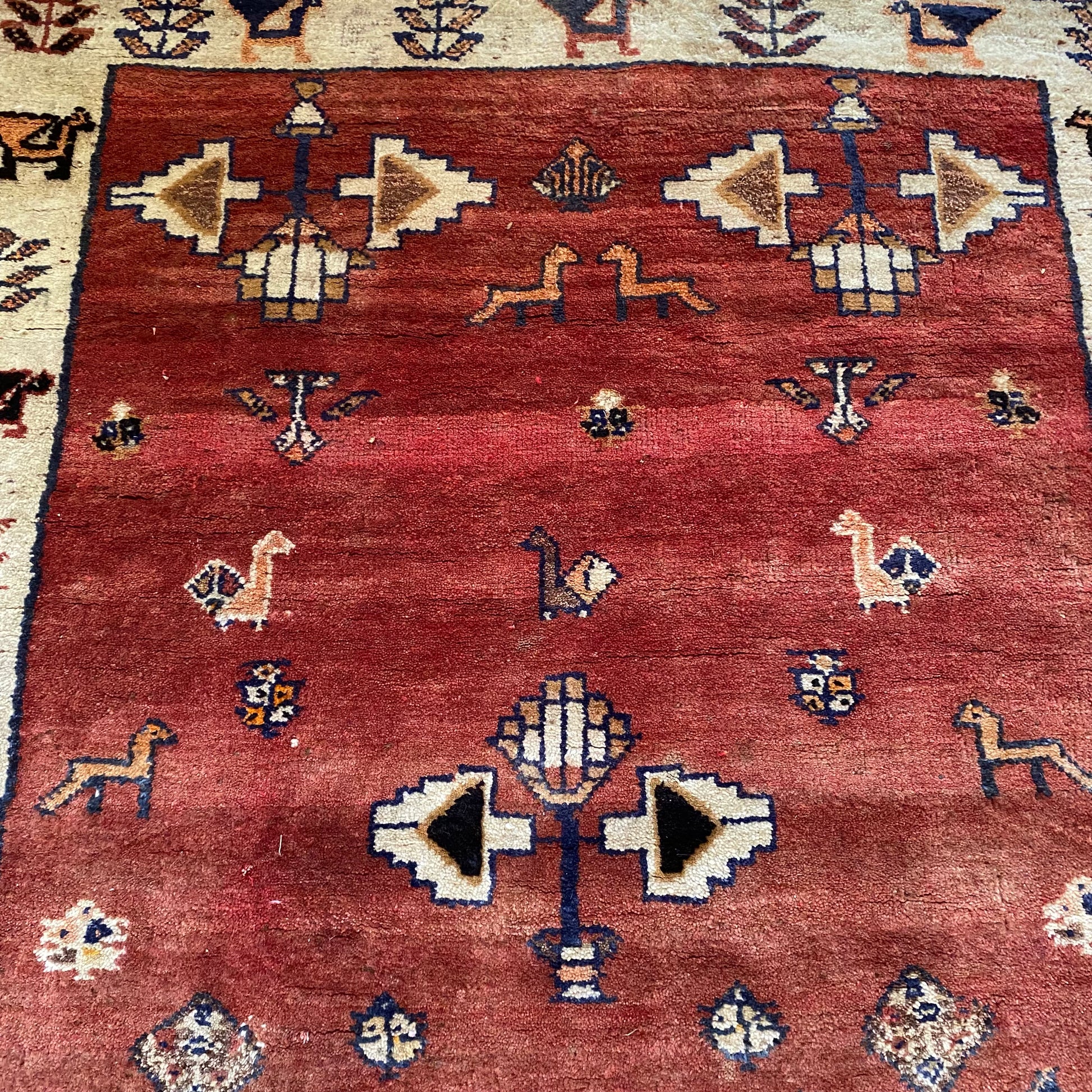 Persian Gabbeh Rug, 3' 10 x 5' 2 Vintage Red Brown - Jessie's Oriental Rugs