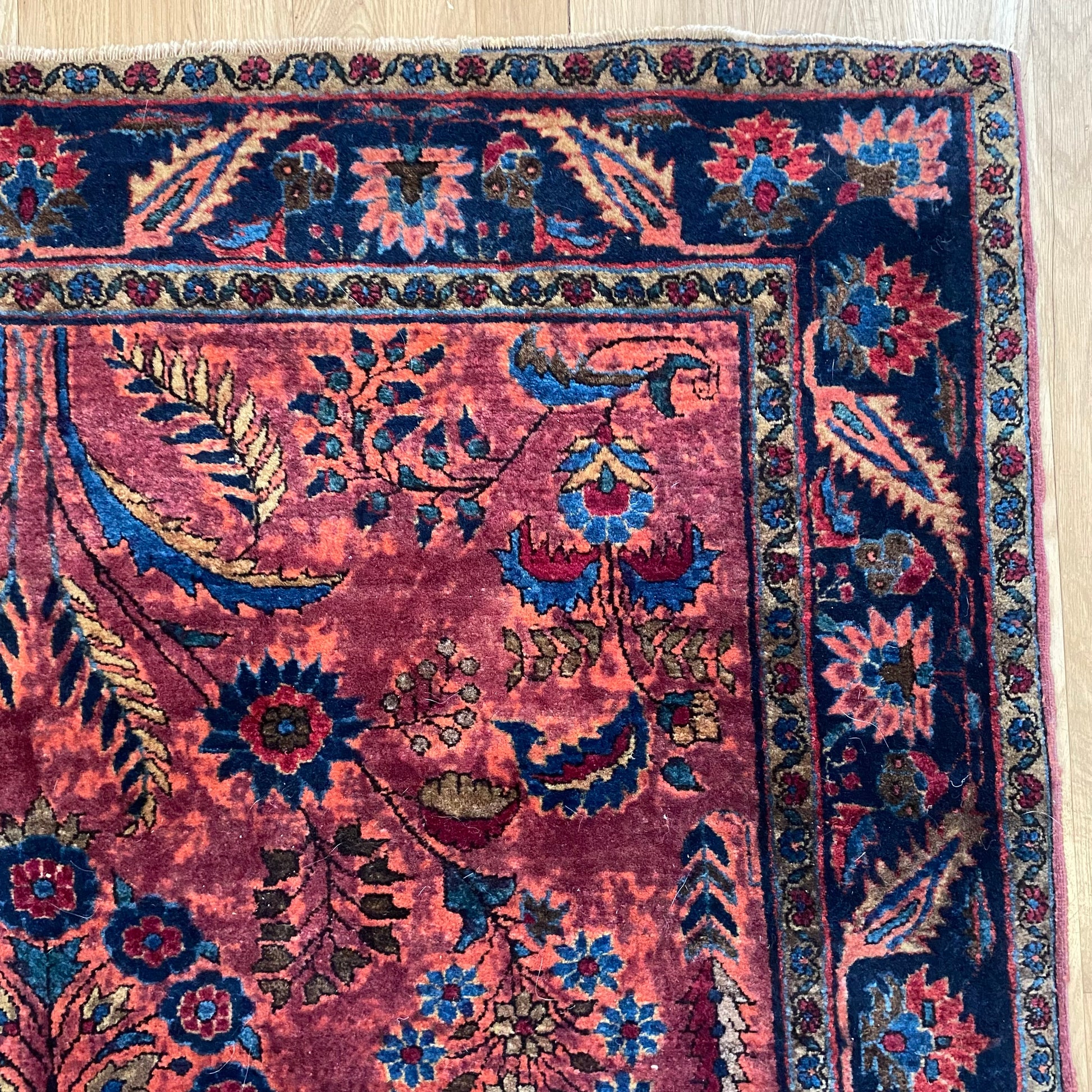 Persian Sarouk Rug, 4' 2 x 6' 4 Vintage Dark Rose - Jessie's Oriental Rugs