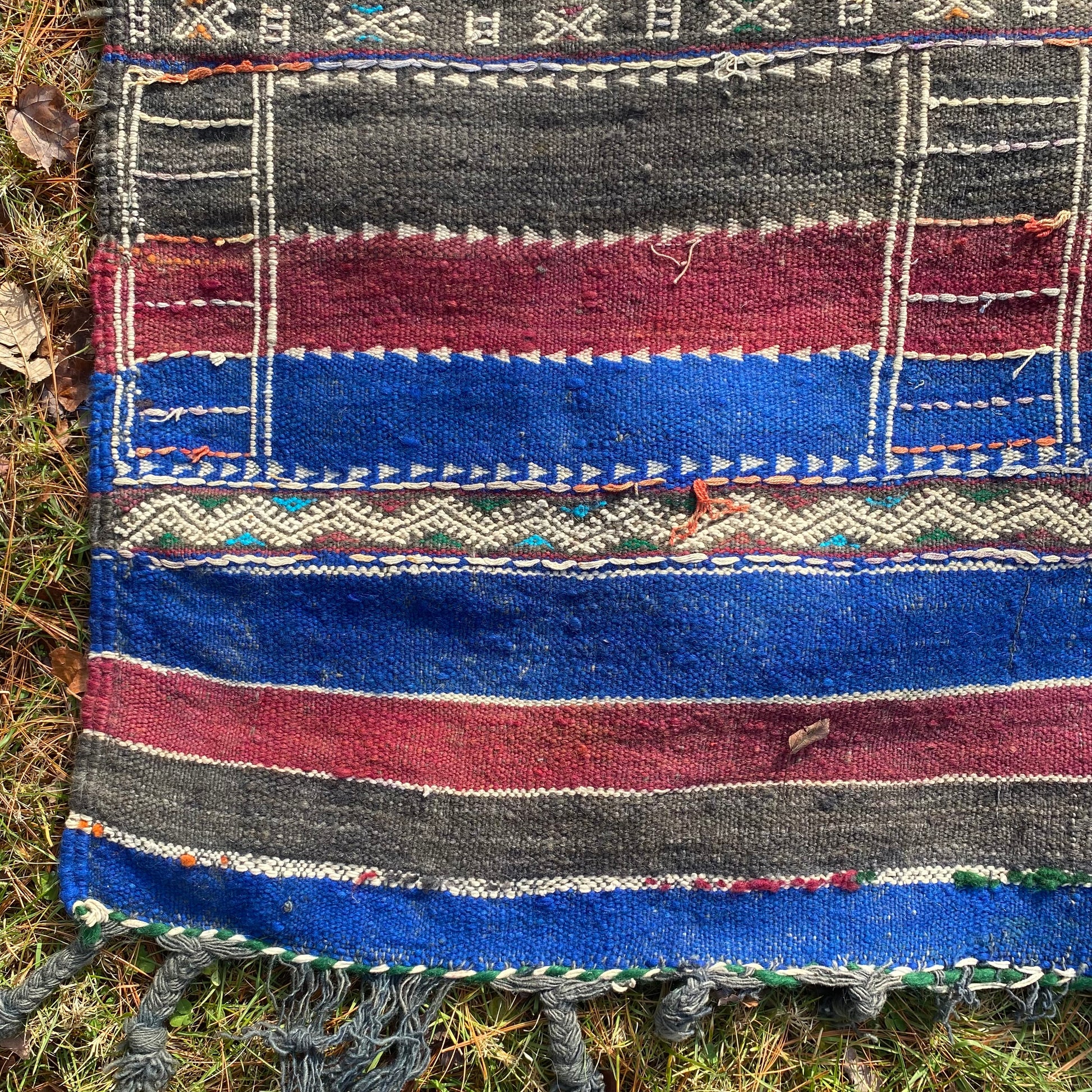 Afghan Flatweave Rug, 5' 10 x 13' 3 Vintage Blue - Jessie's Oriental Rugs