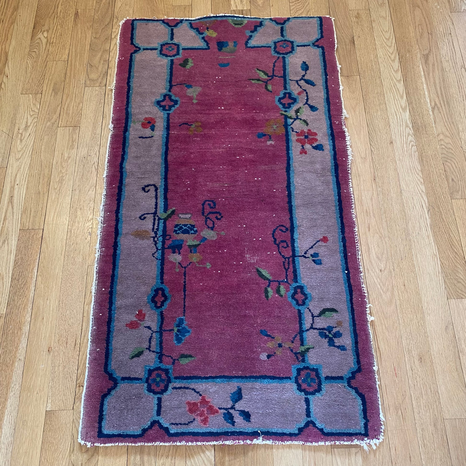 Chinese Nichols Rug, 2' x 3' 8 Vintage Dark Fuchsia - Jessie's Oriental Rugs