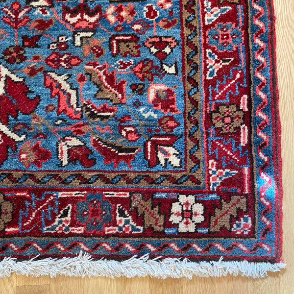 Vintage Rug, 3' 4 x 4' 4 Blue