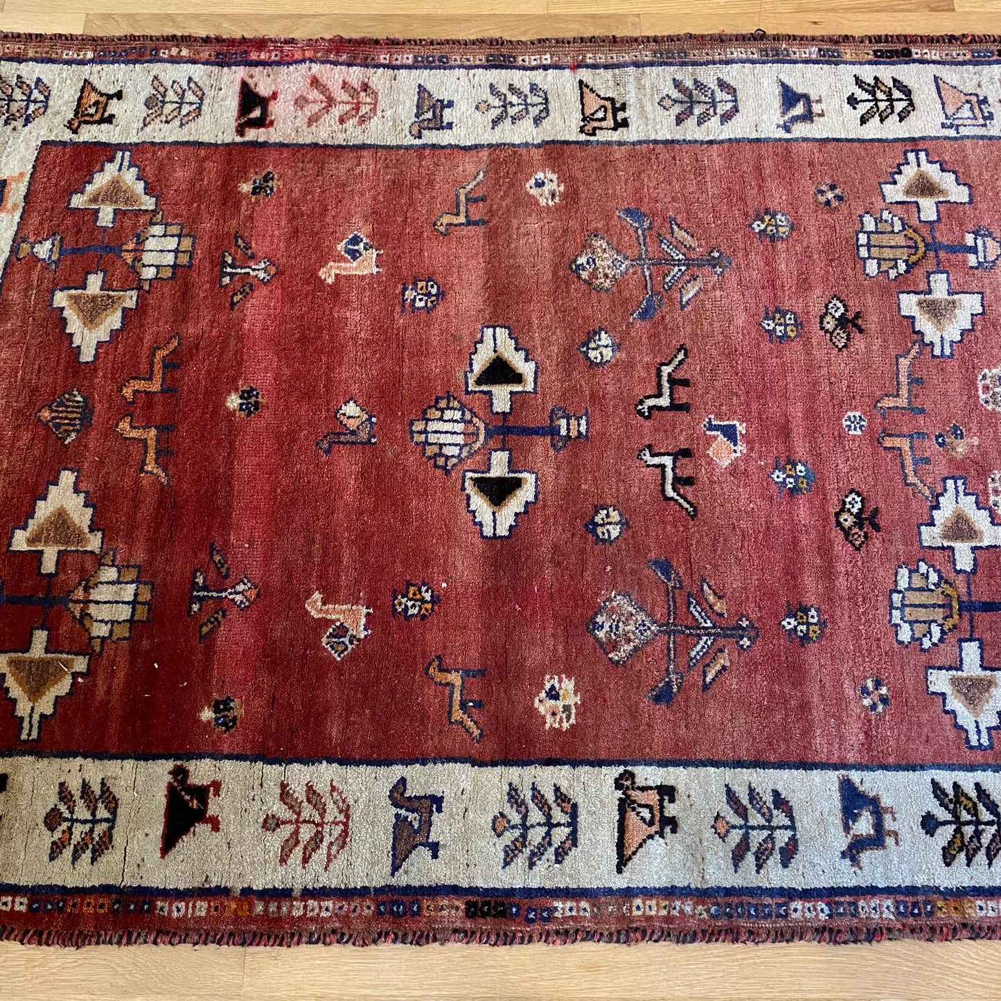 Persian Gabbeh Rug, 3' 10 x 5' 2 Vintage Red Brown - Jessie's Oriental Rugs