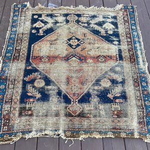 Antique Rug, 4' 1 x 4' 4 Blue