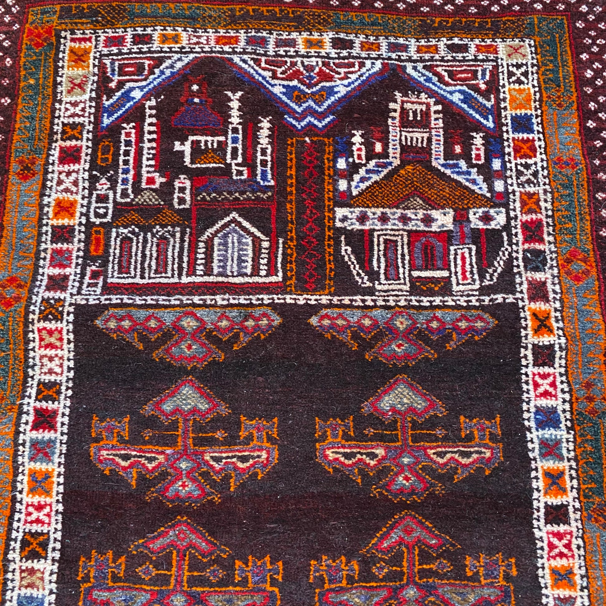 Afghan Prayer Rug, 2' 9 x 5' Vintage Brown - Jessie's Oriental Rugs