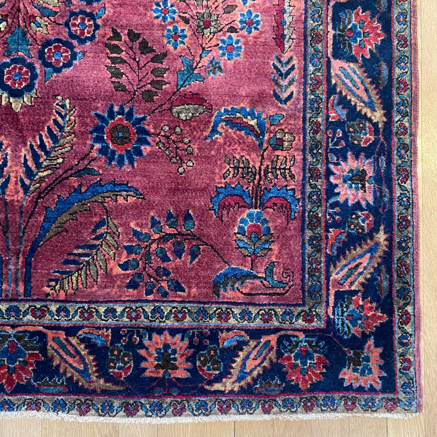 Persian Sarouk Rug, 4' 2 x 6' 4 Vintage Dark Rose - Jessie's Oriental Rugs