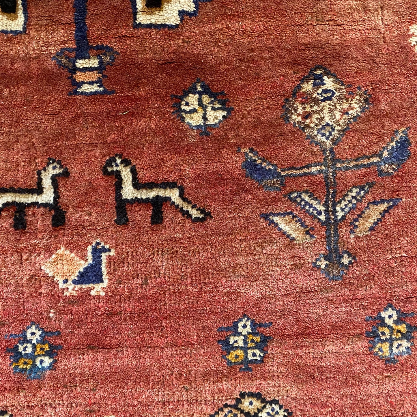 Persian Gabbeh Rug, 3' 10 x 5' 2 Vintage Red Brown - Jessie's Oriental Rugs