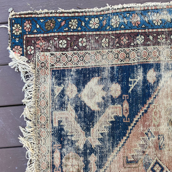 Antique Rug, 4' 1 x 4' 4 Blue