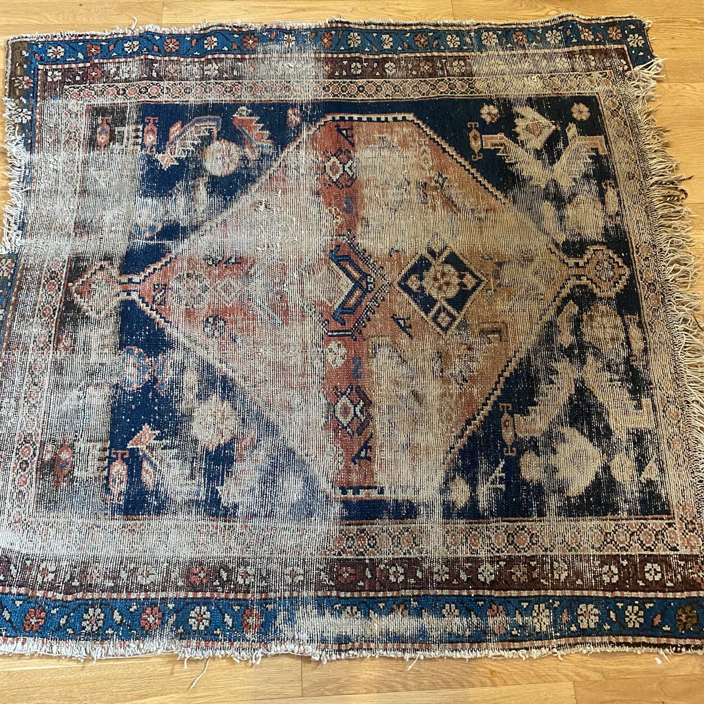 Antique Rug, 4' 1 x 4' 4 Blue