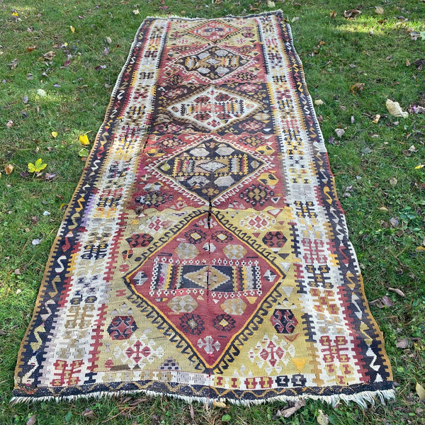 Vintage Rug, 4' x 10' 8 Turkish Kilim