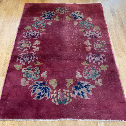 Chinese Art Deco Rug, 4' 1 x 5' 9 Vintage Pink - Jessie's Oriental Rugs