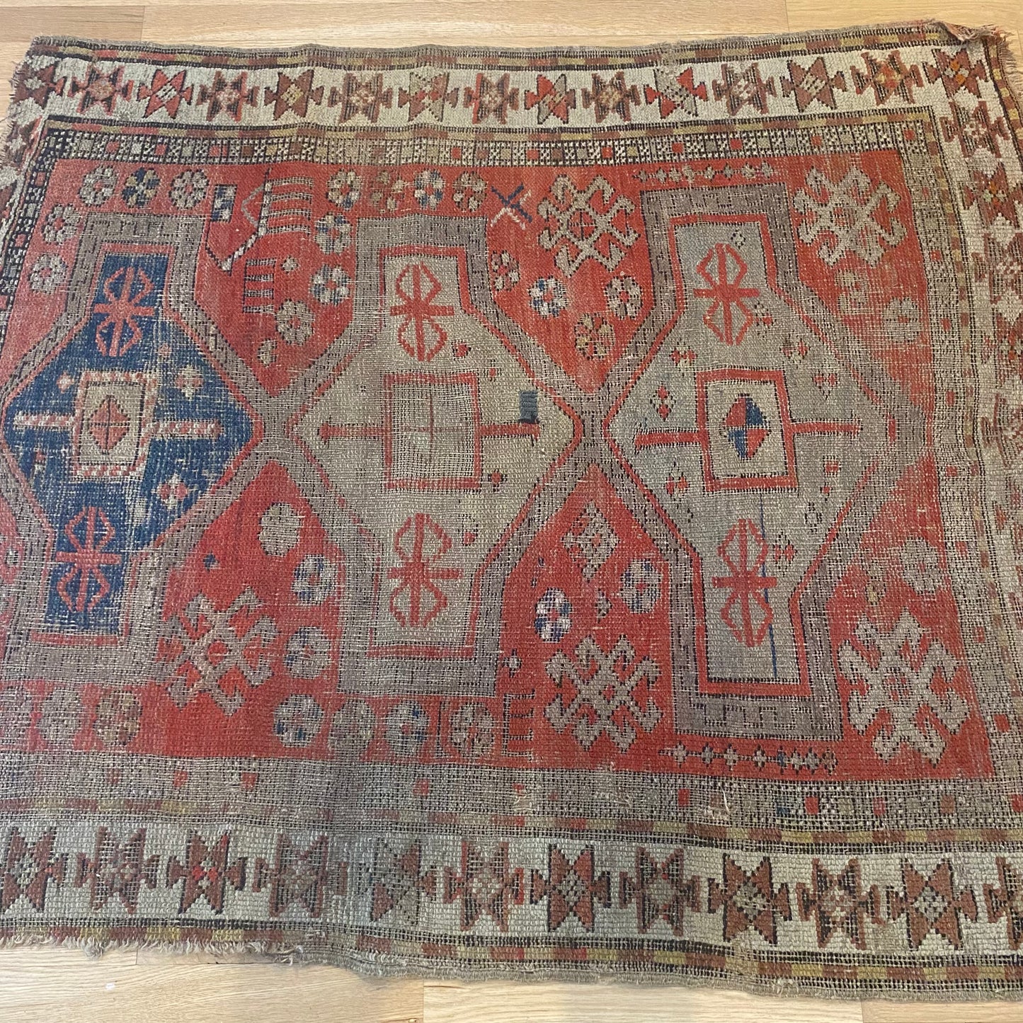 Antique Rug, 3' 9 x 4' 4 Red Orange