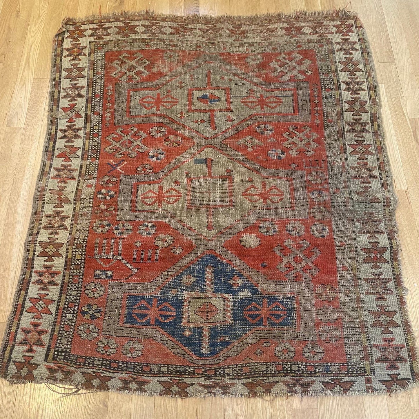 Antique Rug, 3' 9 x 4' 4 Red Orange
