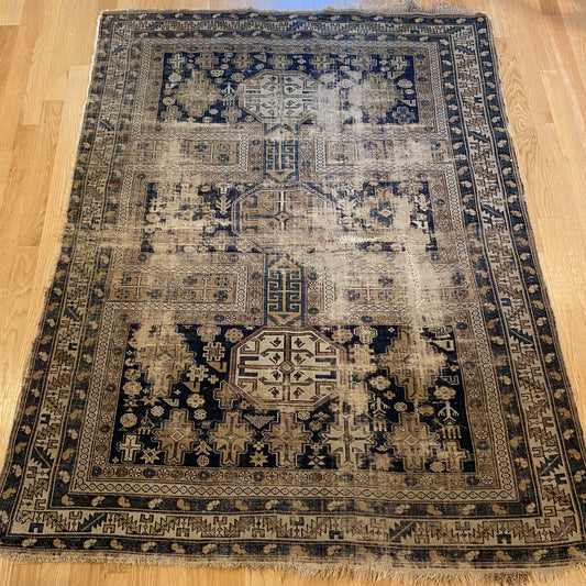 Antique Rug, 4' 2 x 5' 3 Blue
