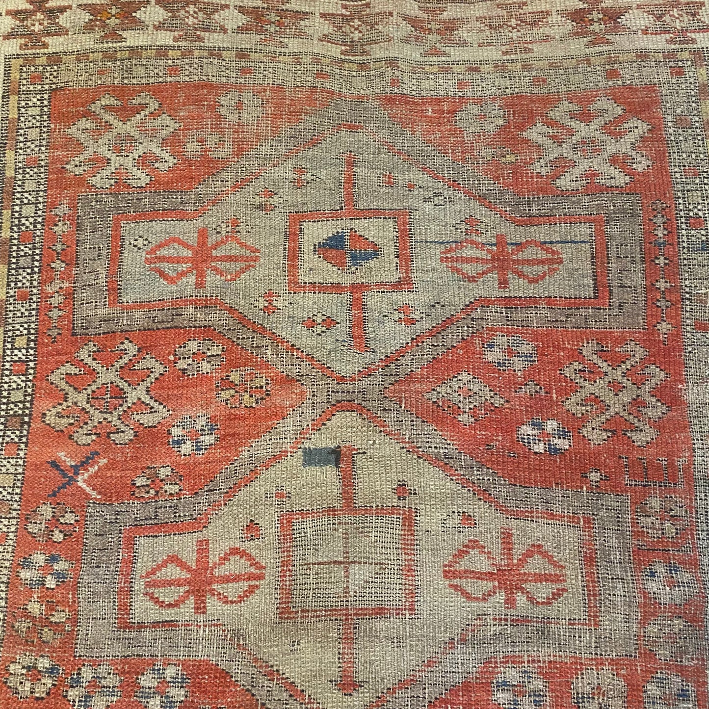Antique Rug, 3' 9 x 4' 4 Red Orange