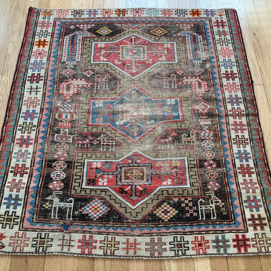 Vintage Rug, 3' 8 x 4' Brown Tribal