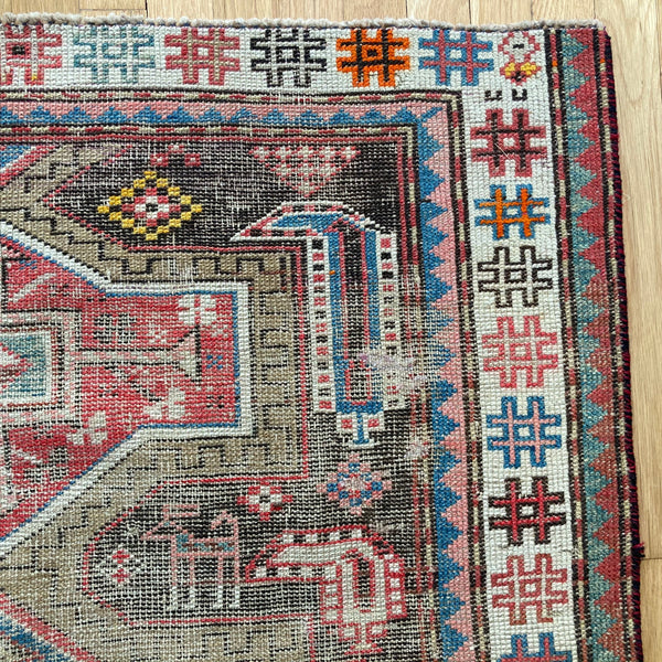 Vintage Rug, 3' 8 x 4' Brown Tribal