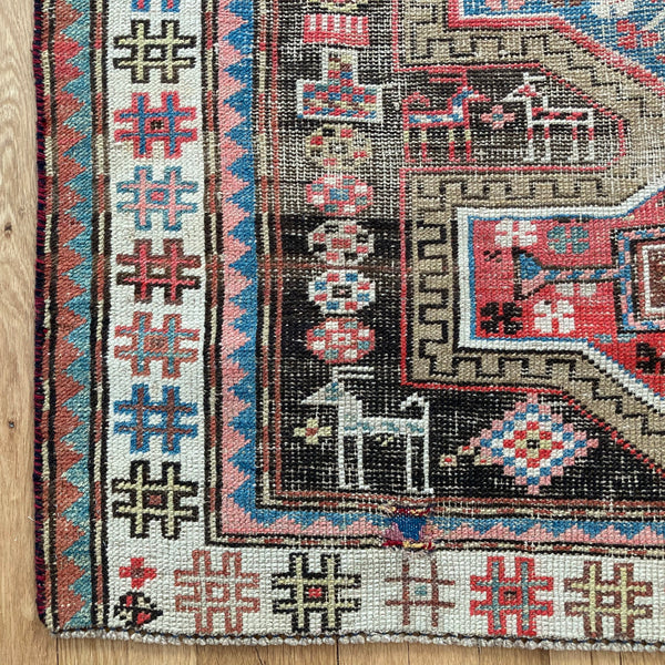 Vintage Rug, 3' 8 x 4' Brown Tribal