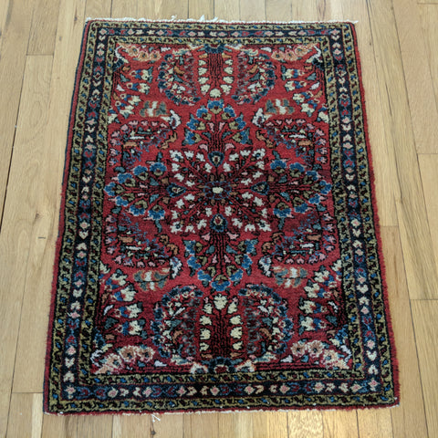 Vintage Rug, 2' x 2' 8 Red Purple