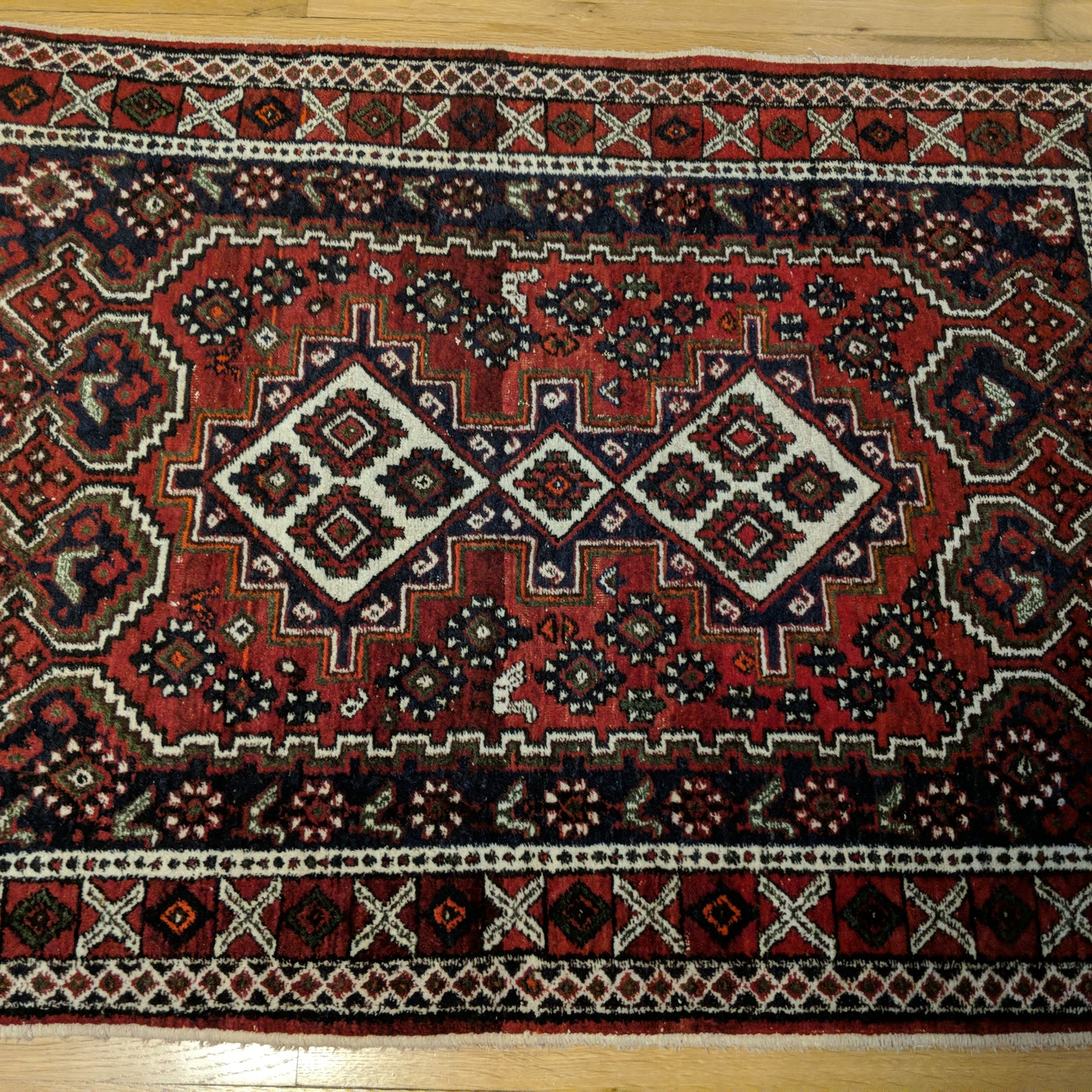 Vintage Rug, 3' 3 x 4' 8 Blue Tribal - Jessie's Oriental Rugs