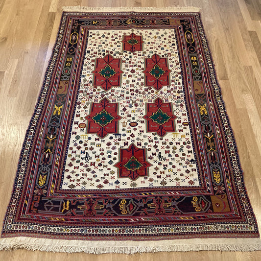Vintage Rug, 3' 8 x 5' 8 White Soumak