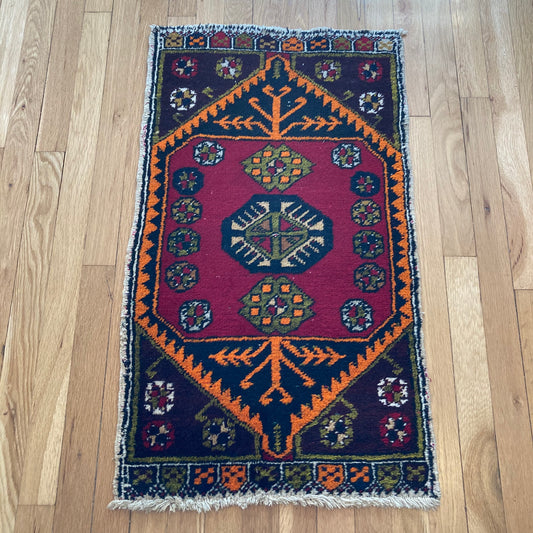 Turkish Rug, 1' 9 x 3' Red Yastik