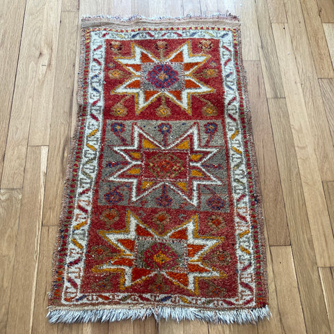 Turkish Rug, 1' 8 x 3' 1 Red Brown Yastik