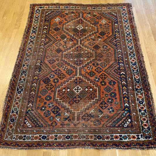 Vintage Rug, 4' x 5' 5 Orange Brown