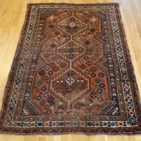 Vintage Rug, 4' x 5' 5 Orange Brown